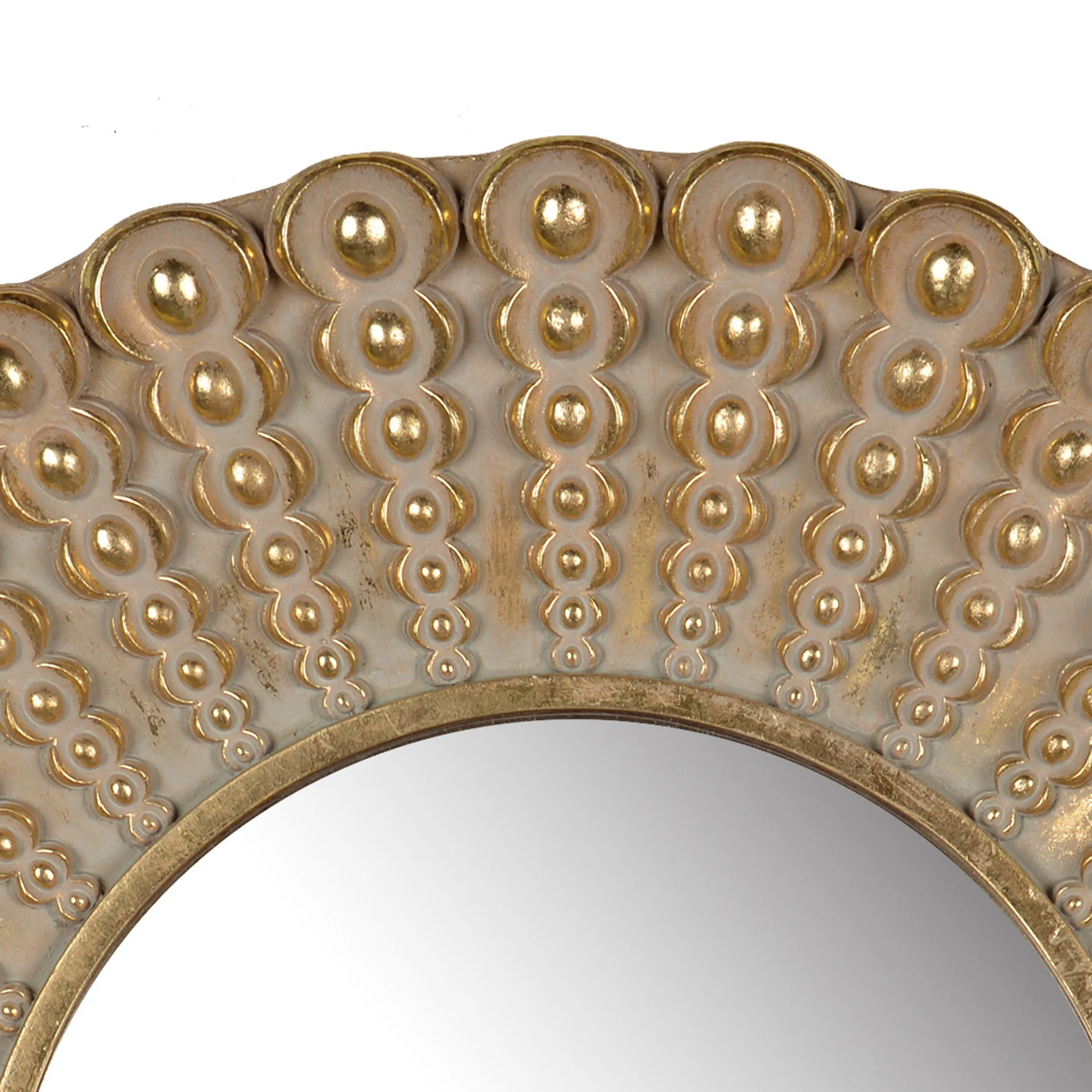 19 Inch Wall Mirror, Beaded Sunburst Design, Gold Finished Metal Frame-Benzara