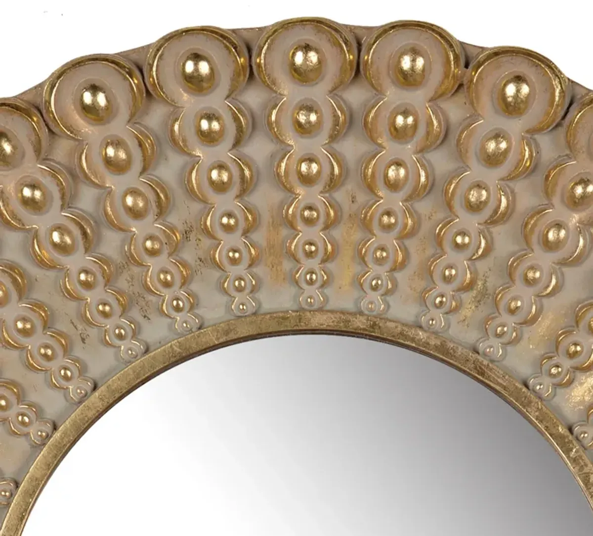 19 Inch Wall Mirror, Beaded Sunburst Design, Gold Finished Metal Frame-Benzara