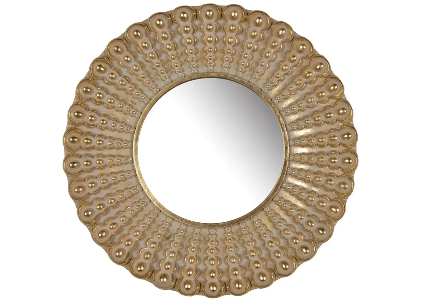 19 Inch Wall Mirror, Beaded Sunburst Design, Gold Finished Metal Frame-Benzara