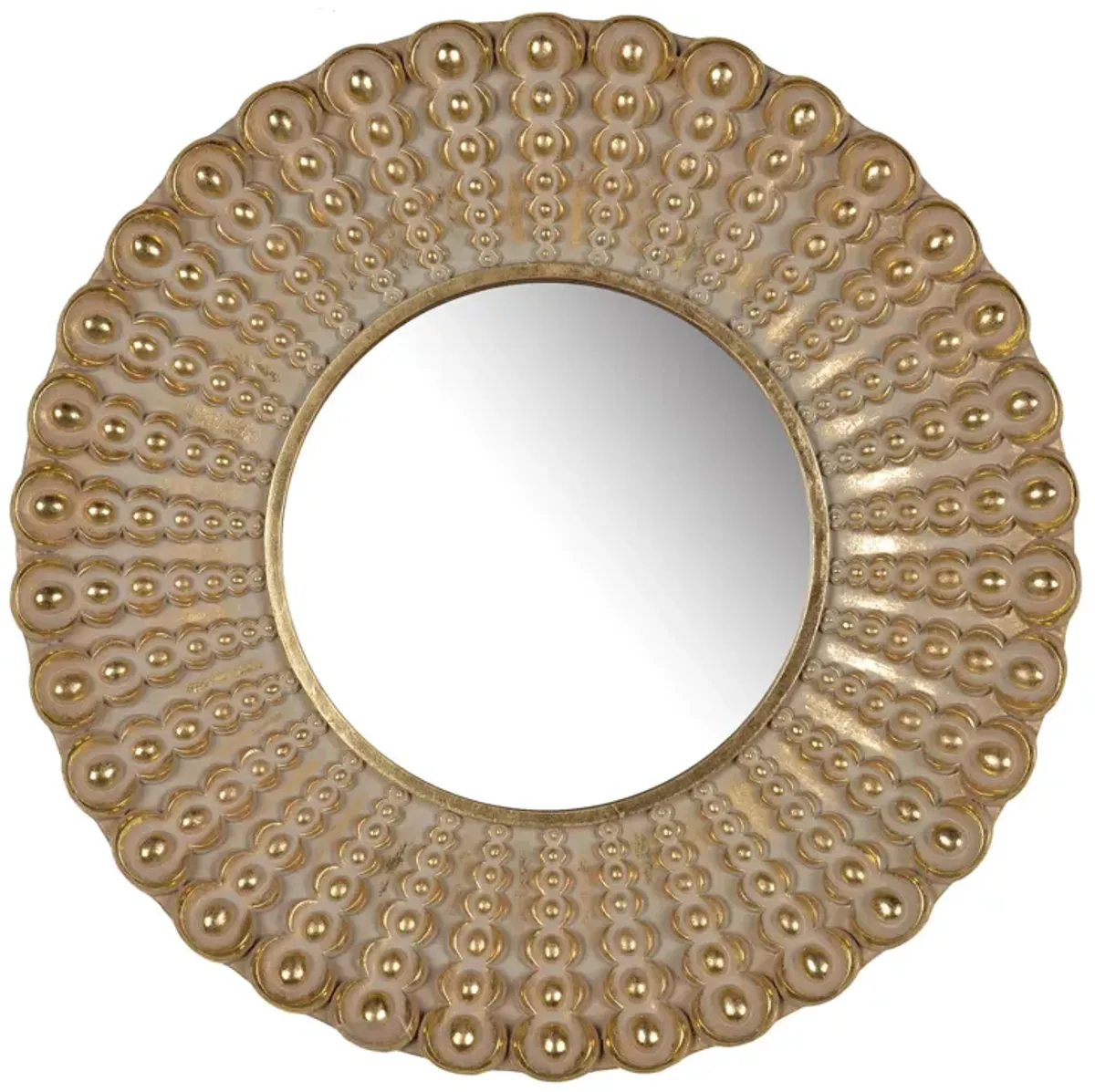 19 Inch Wall Mirror, Beaded Sunburst Design, Gold Finished Metal Frame-Benzara