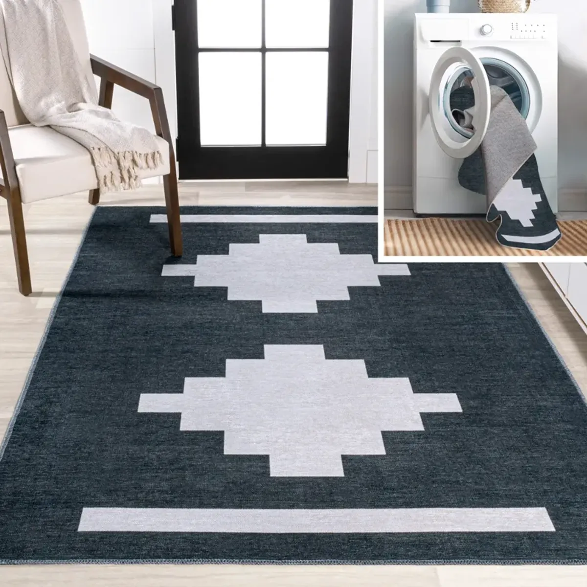 Adriel Geometric Tribal Medallion Machine Washable Area Rug