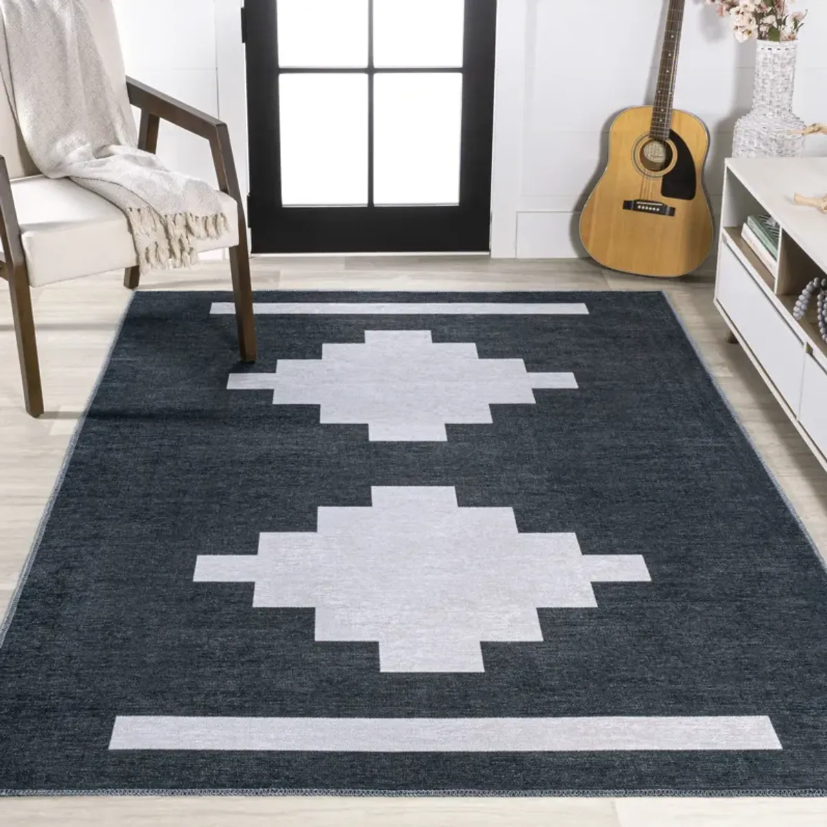 Adriel Geometric Tribal Medallion Machine Washable Area Rug