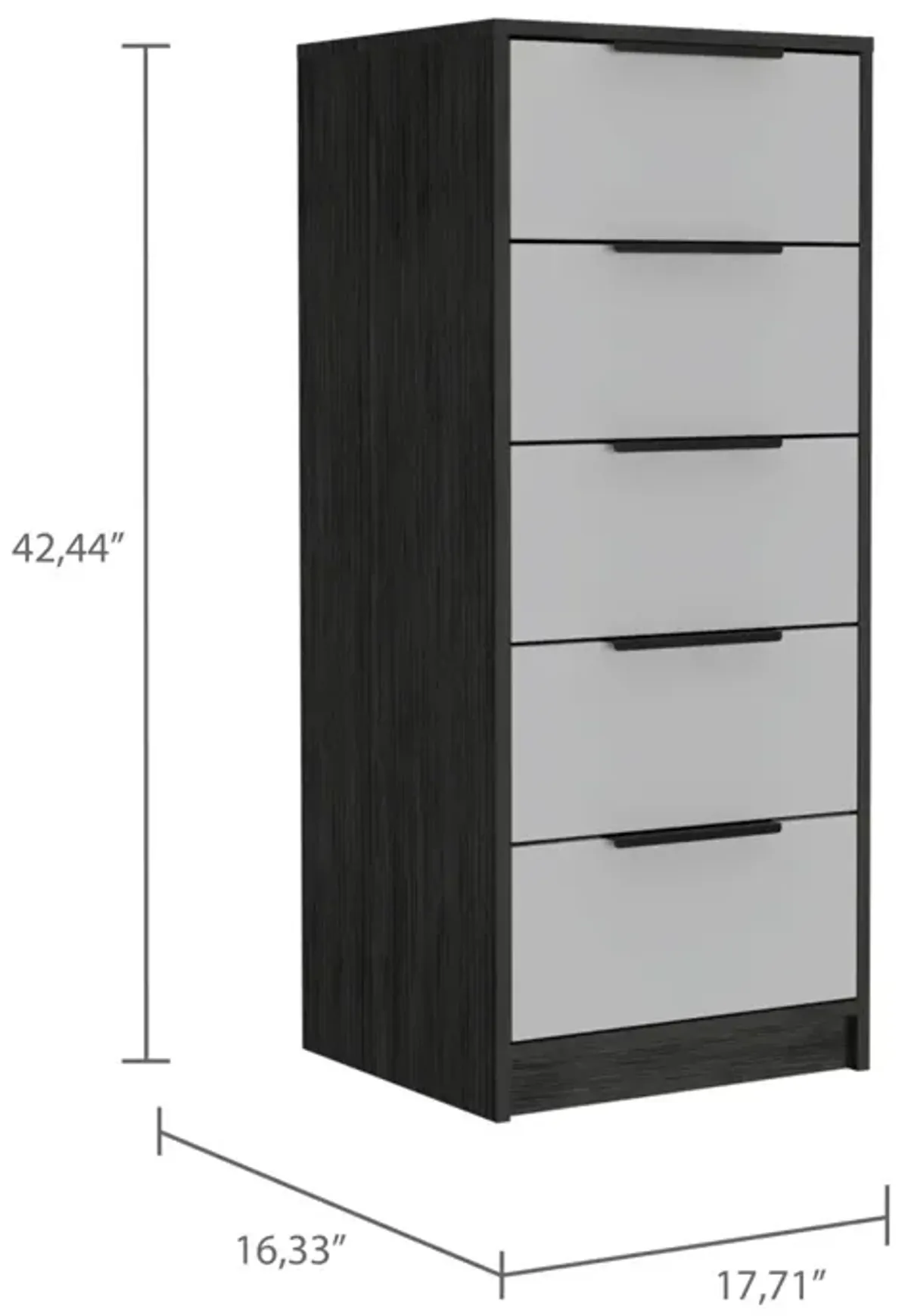 Kaia 5 Drawer Dresser, Vertical Dresser - Smokey Oak White