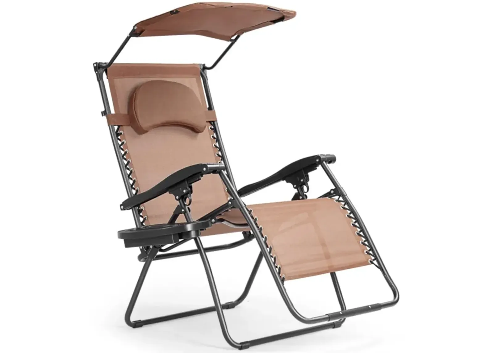 Hivvago Folding Recliner Lounge Chair with Shade Canopy Cup Holder