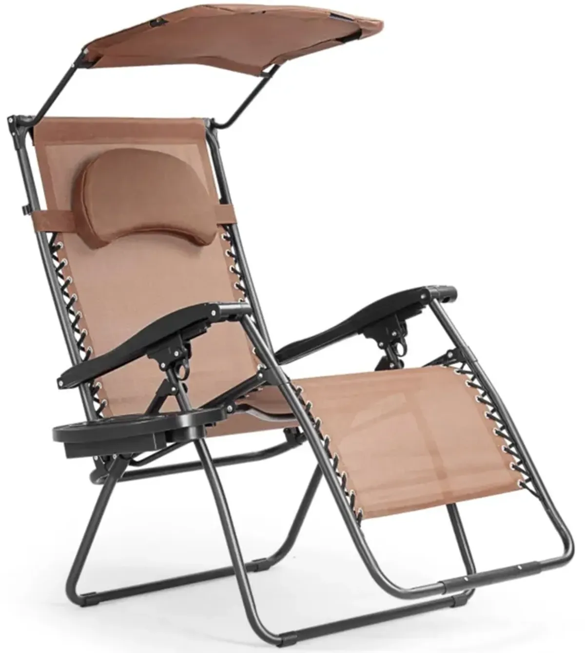 Hivvago Folding Recliner Lounge Chair with Shade Canopy Cup Holder