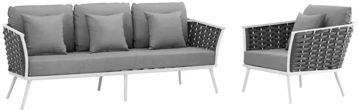 Stance 2 Piece Outdoor Patio Aluminum Sectional Sofa Set - White Gray