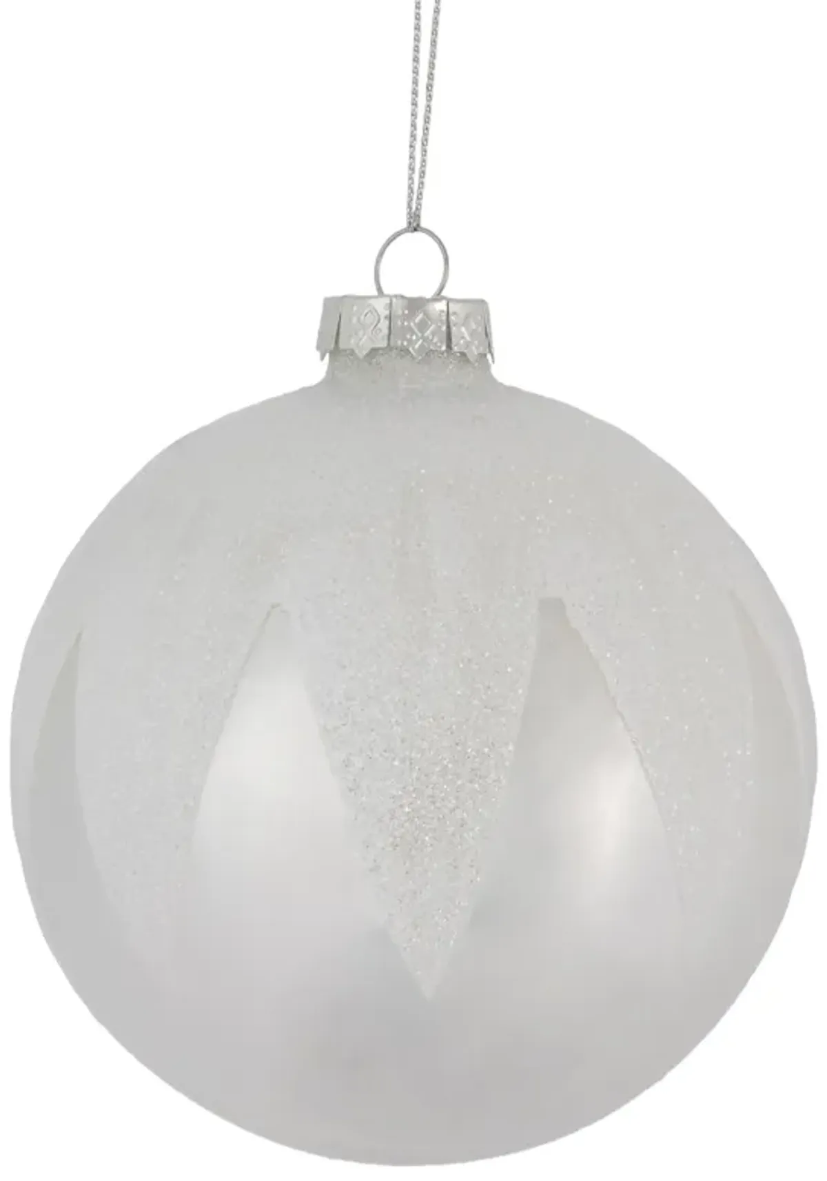 4" Pearl White and Glitter Glass Ball Christmas Ornament