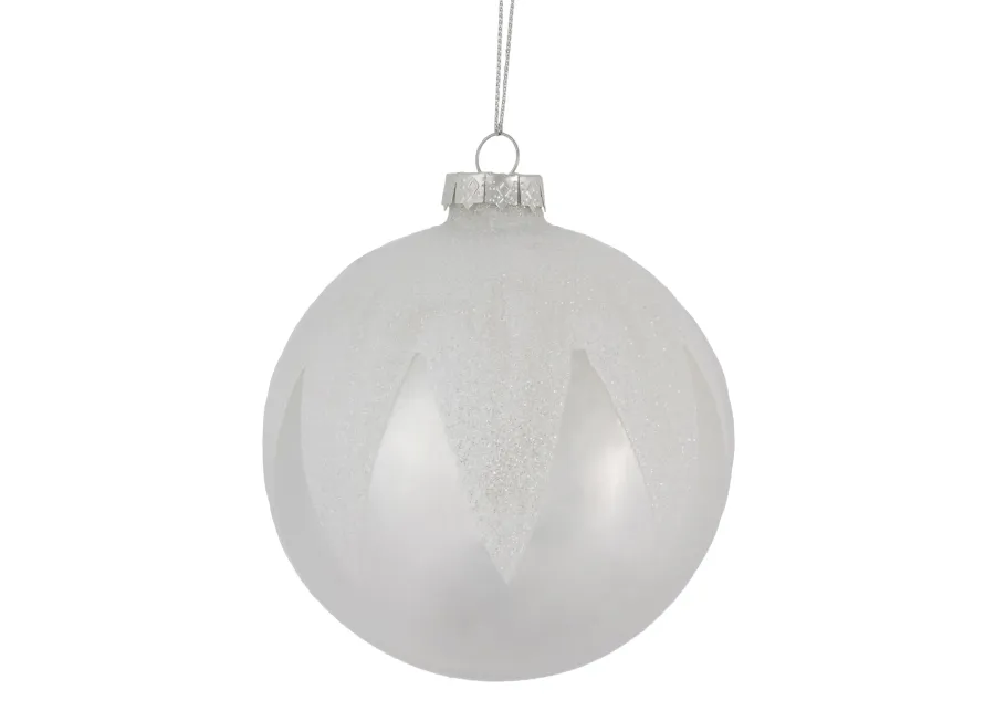 4" Pearl White and Glitter Glass Ball Christmas Ornament