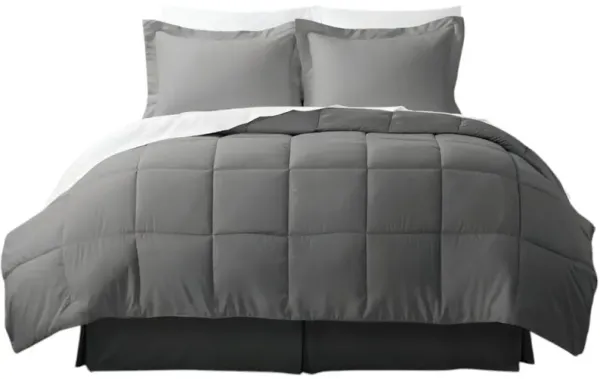 Microfiber Baffle-Box 6-Piece Reversible Bed-in-a-Bag Comforter Set