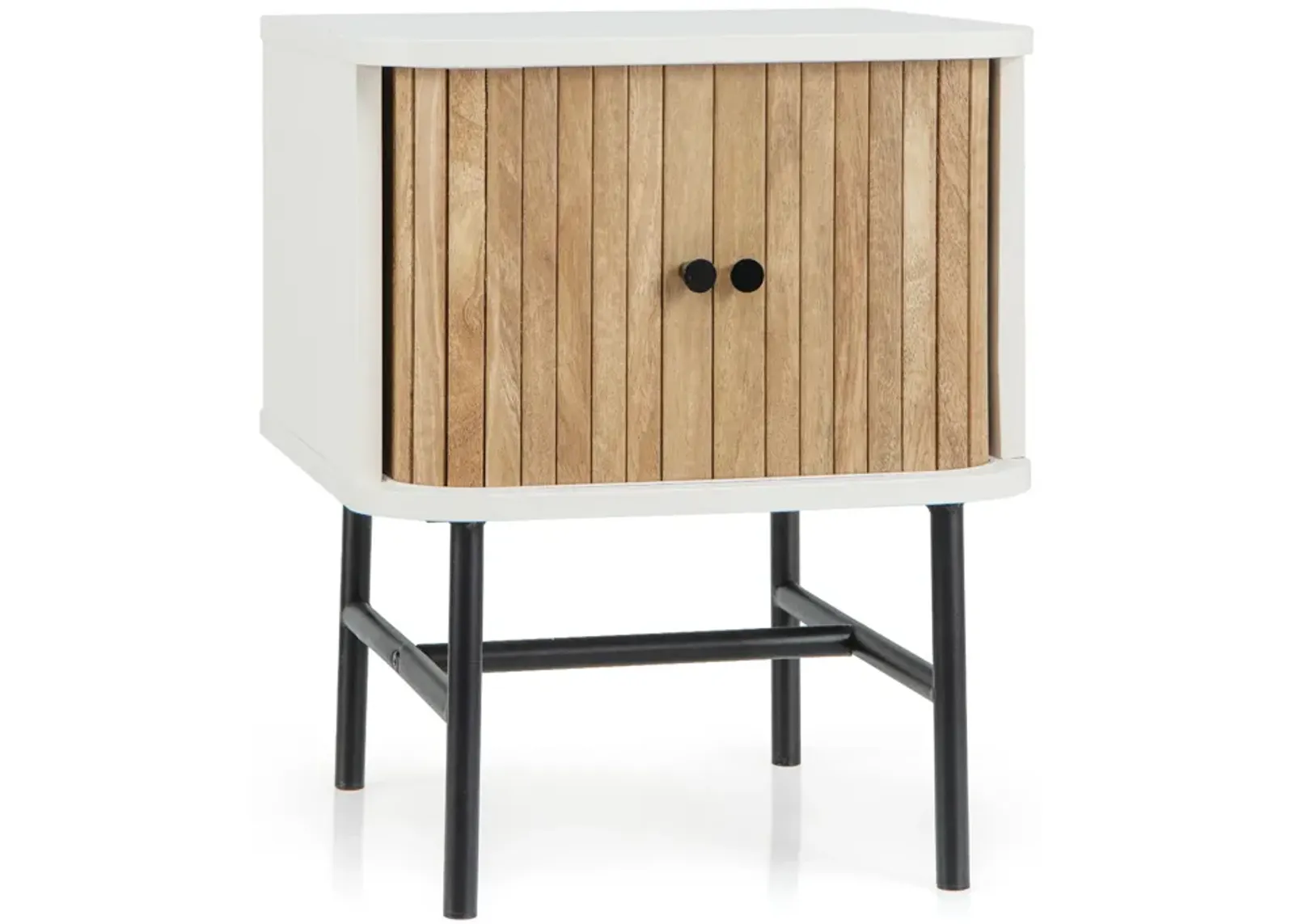 Mid-century Modern Nightstand with Sliding Doors and Storage Cabinet