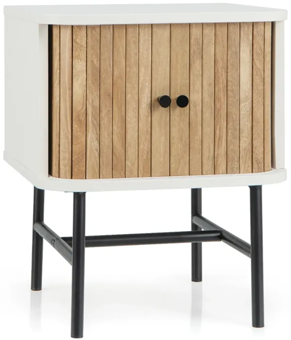 Mid-century Modern Nightstand with Sliding Doors and Storage Cabinet