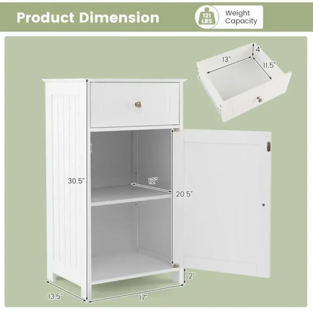 Hivvago Single Door Bathroom Cabinet with Adjustable Shelf and Drawer