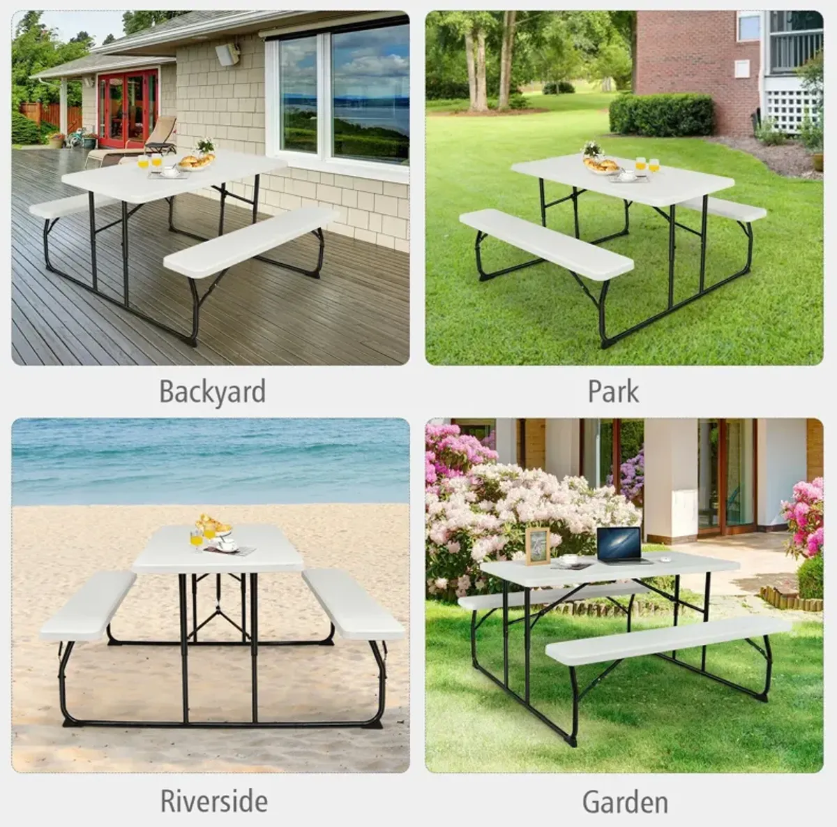 Indoor and Outdoor Folding Picnic Table Bench Set with Wood-like Texture