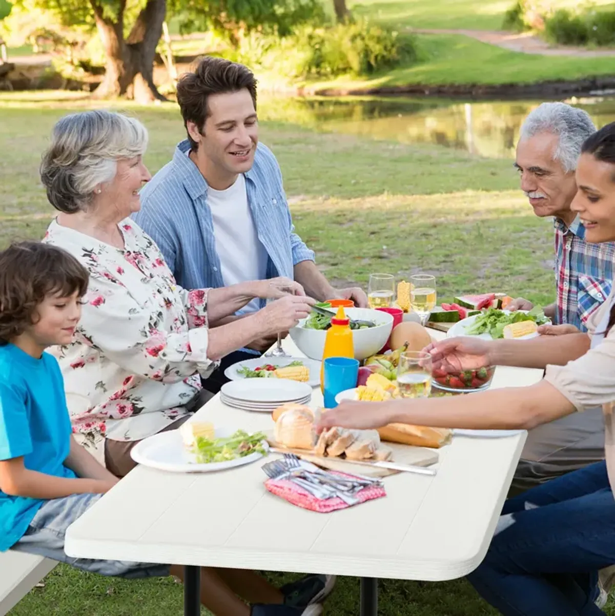 Indoor and Outdoor Folding Picnic Table Bench Set with Wood-like Texture