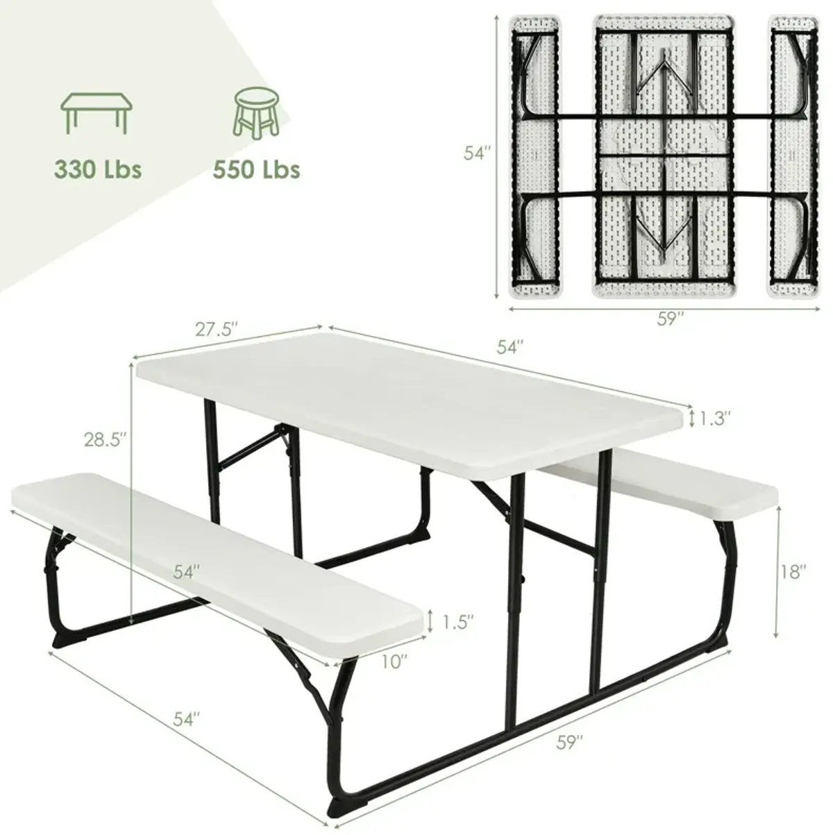 Indoor and Outdoor Folding Picnic Table Bench Set with Wood-like Texture