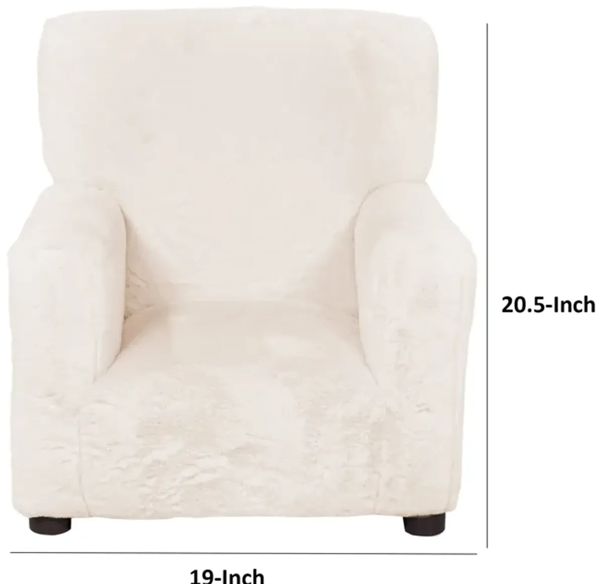 Tye 19 Inch Kids Sofa Chair, White Soft Faux Fur Padded Seat, Round Legs - Benzara