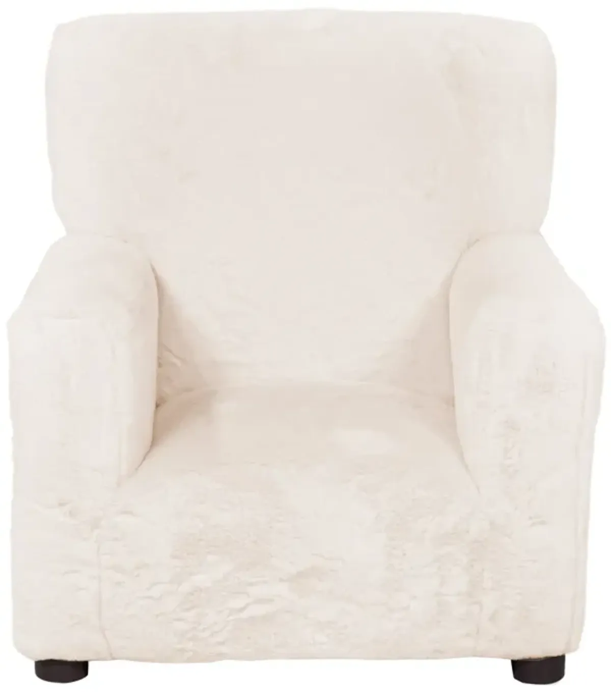 Tye 19 Inch Kids Sofa Chair, White Soft Faux Fur Padded Seat, Round Legs - Benzara