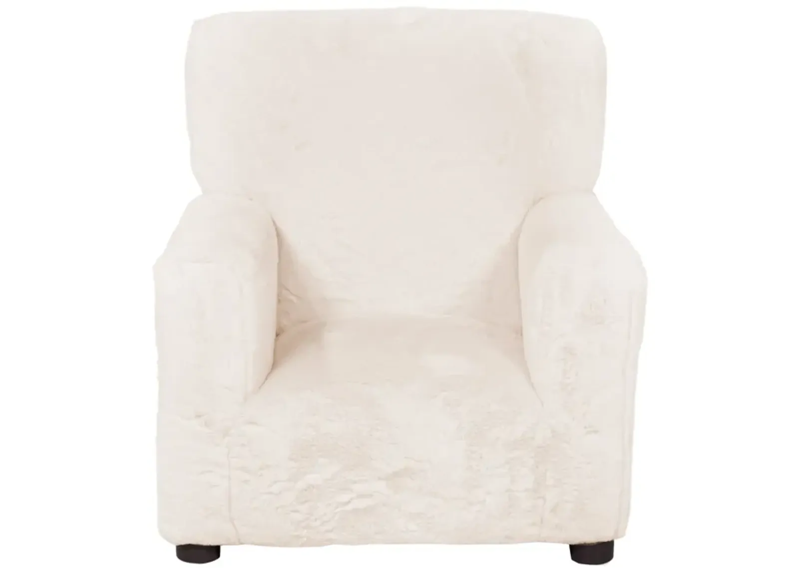 Tye 19 Inch Kids Sofa Chair, White Soft Faux Fur Padded Seat, Round Legs - Benzara