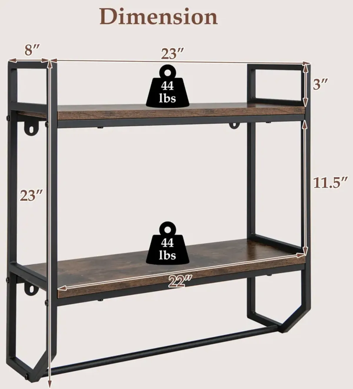 Over the Toilet Shelf Wall Mounted with Metal Frame for Bathroom