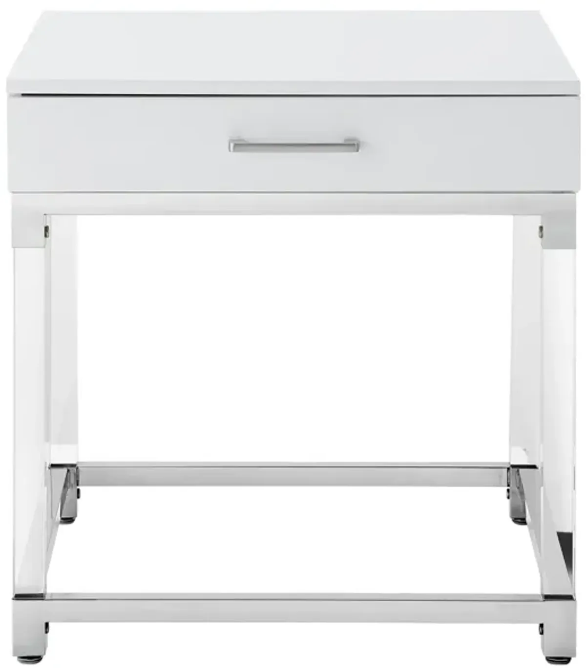 Inspired Home Kalel High Gloss 1 Drawer End Table with Acrylic Legs Stainless Steel Base