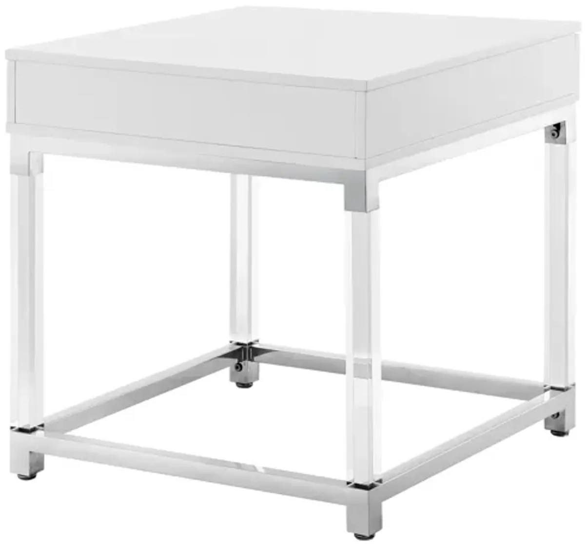 Inspired Home Kalel High Gloss 1 Drawer End Table with Acrylic Legs Stainless Steel Base