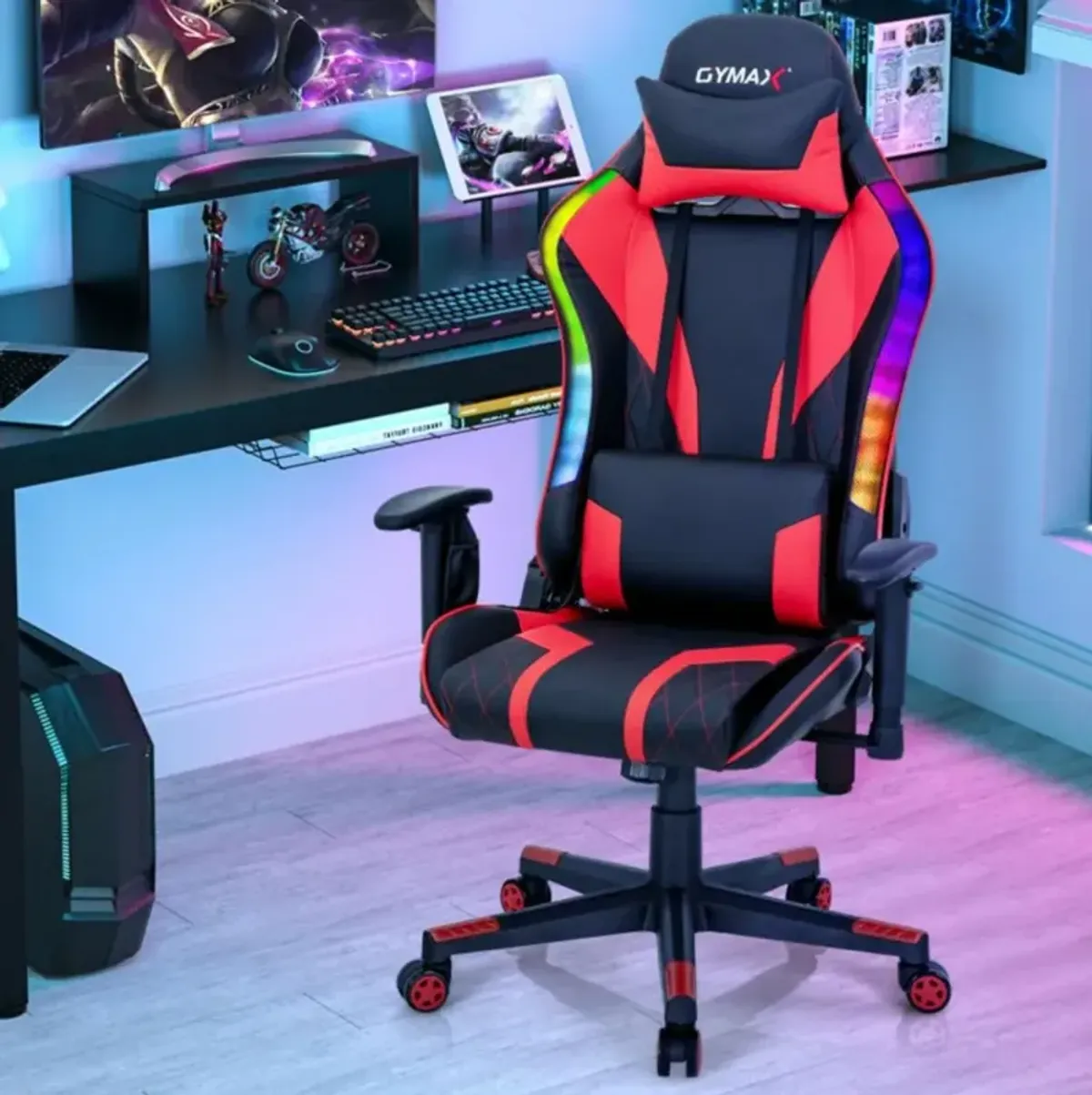 Hivvago Gaming Chair Adjustable Swivel Computer Chair with Dynamic LED Lights