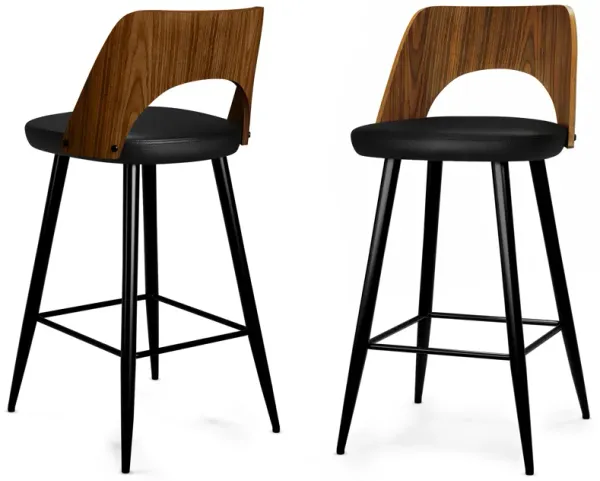 Micah Contemporary 16 inch Counter Height Stool (Set of 2) in Black PU faux leather