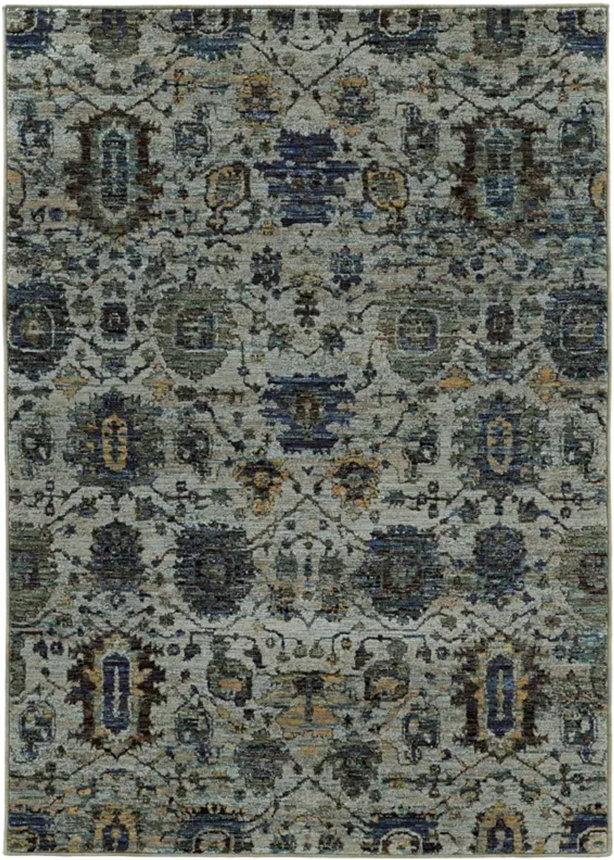5 X 7 Blue And Navy Oriental Power Loom Stain Resistant Area Rug