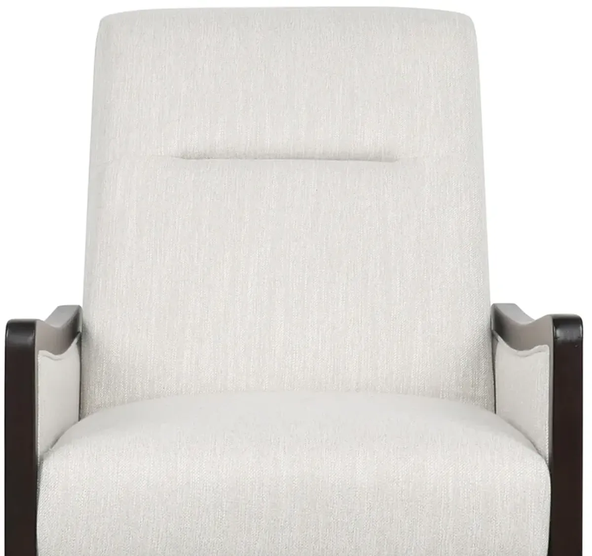 Reina Recliner Chair with Push-Back, Brown Birch Wood, Beige Fabric - Benzara