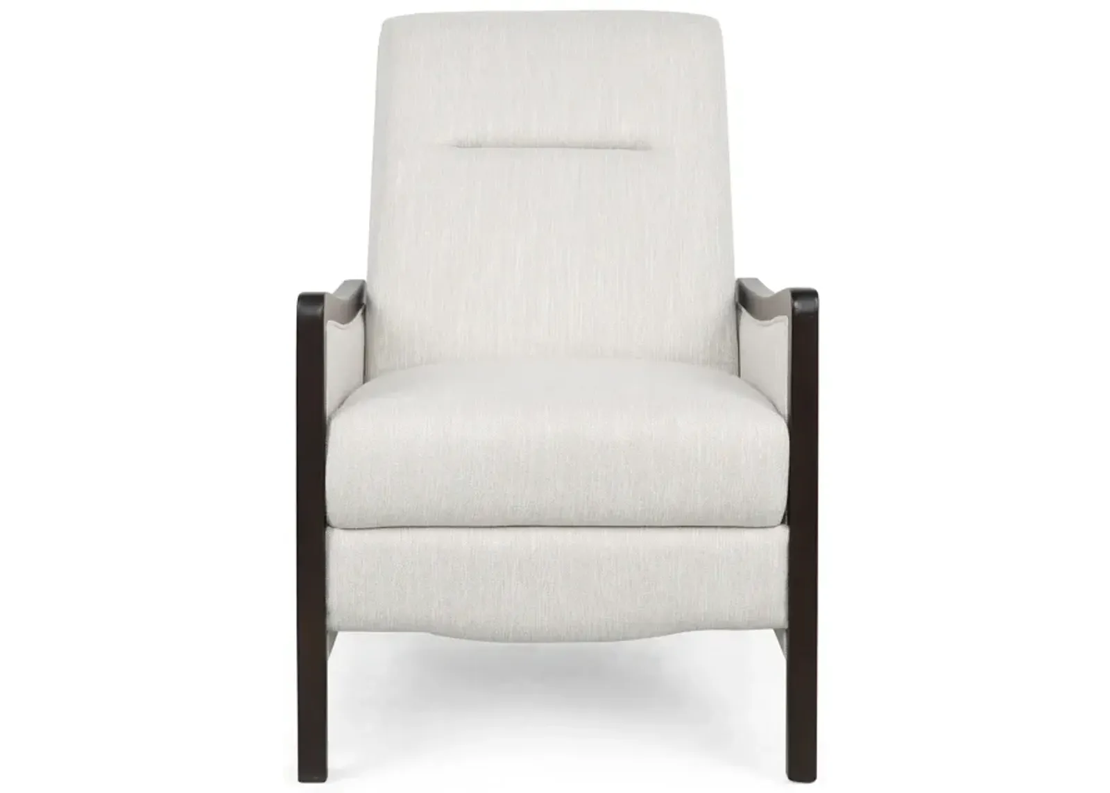 Reina Recliner Chair with Push-Back, Brown Birch Wood, Beige Fabric - Benzara