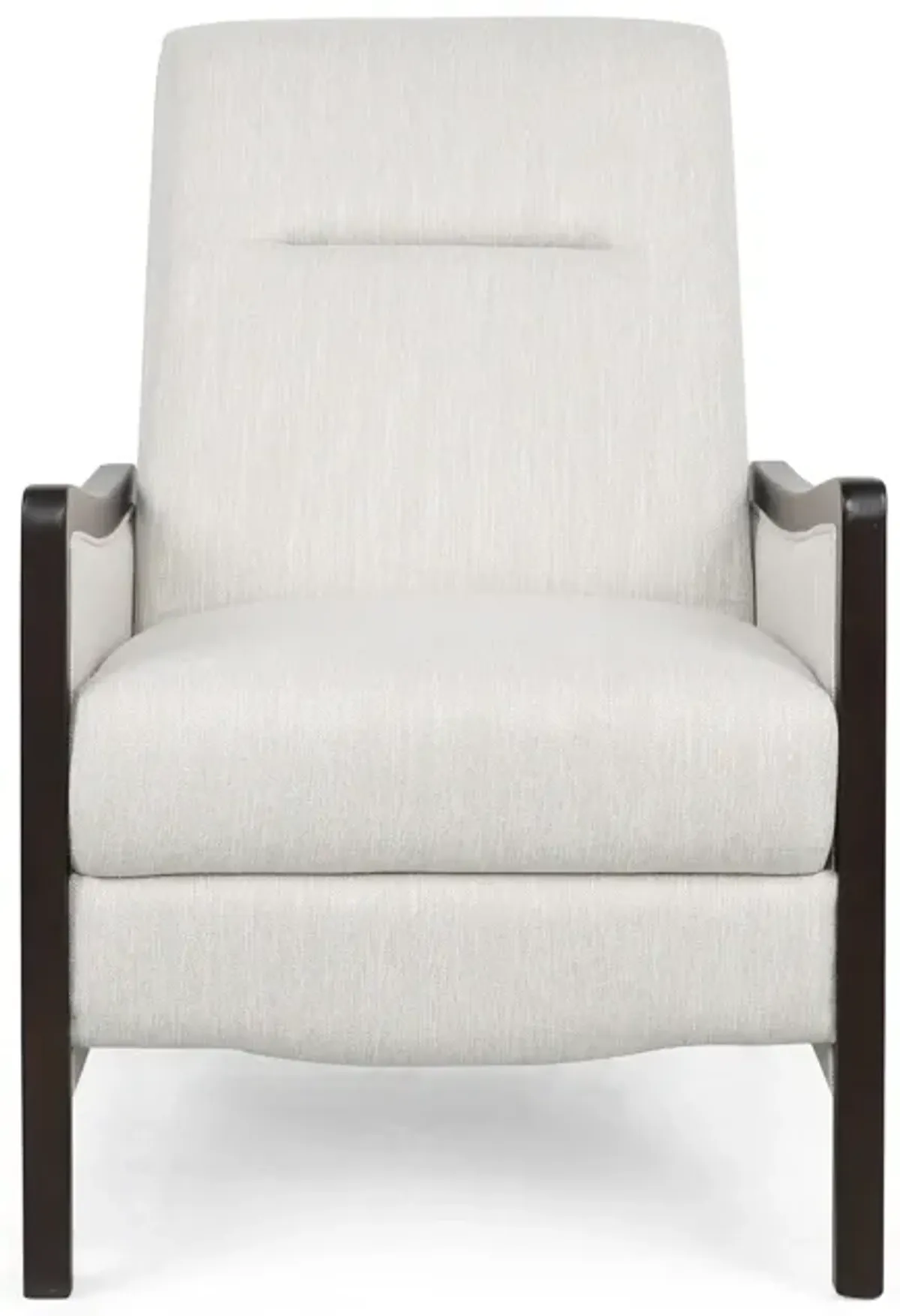 Reina Recliner Chair with Push-Back, Brown Birch Wood, Beige Fabric - Benzara