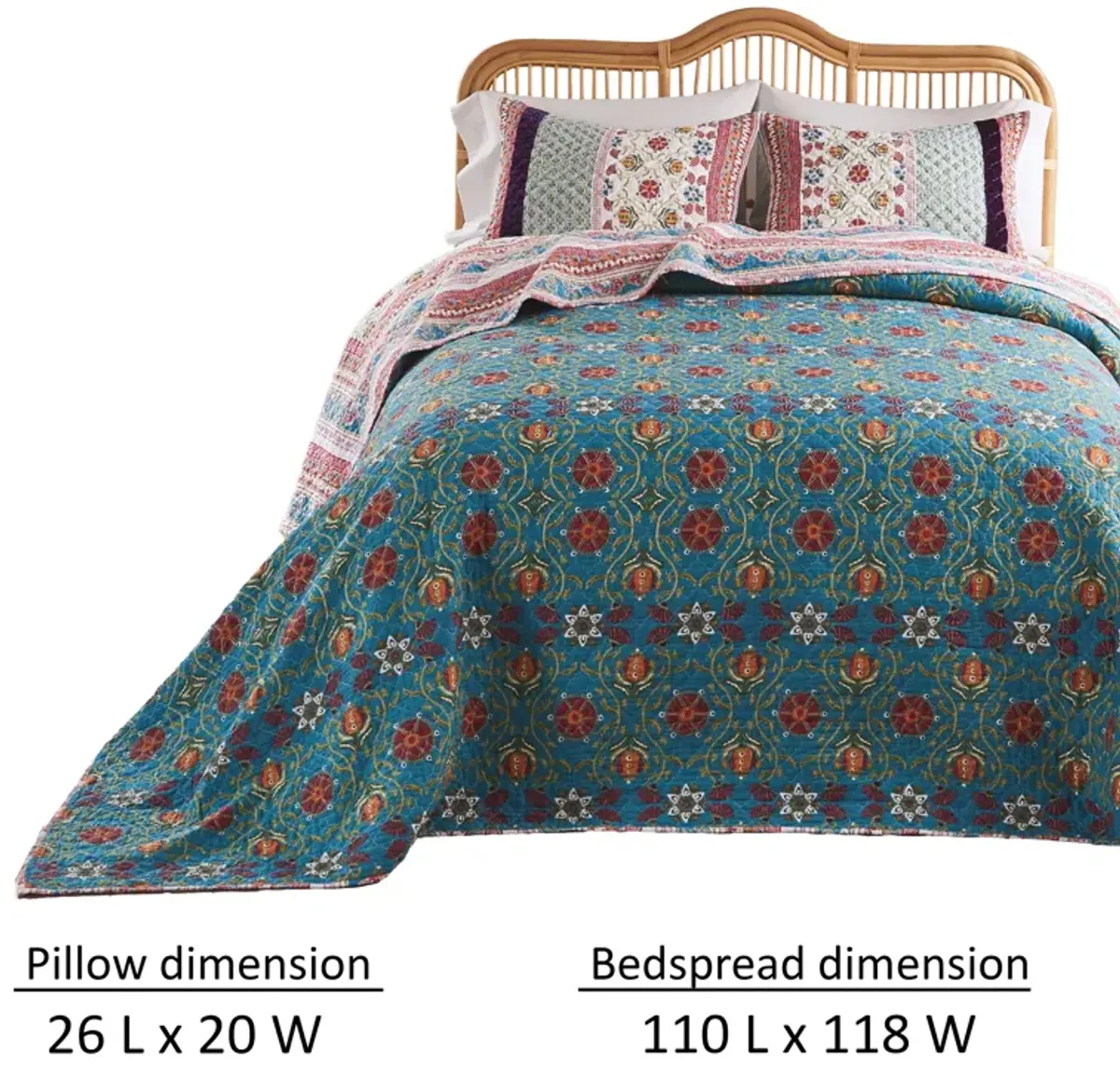 Ello 3pc Queen Bedspread and Pillow Sham Set, Multicolor Bohemian Print