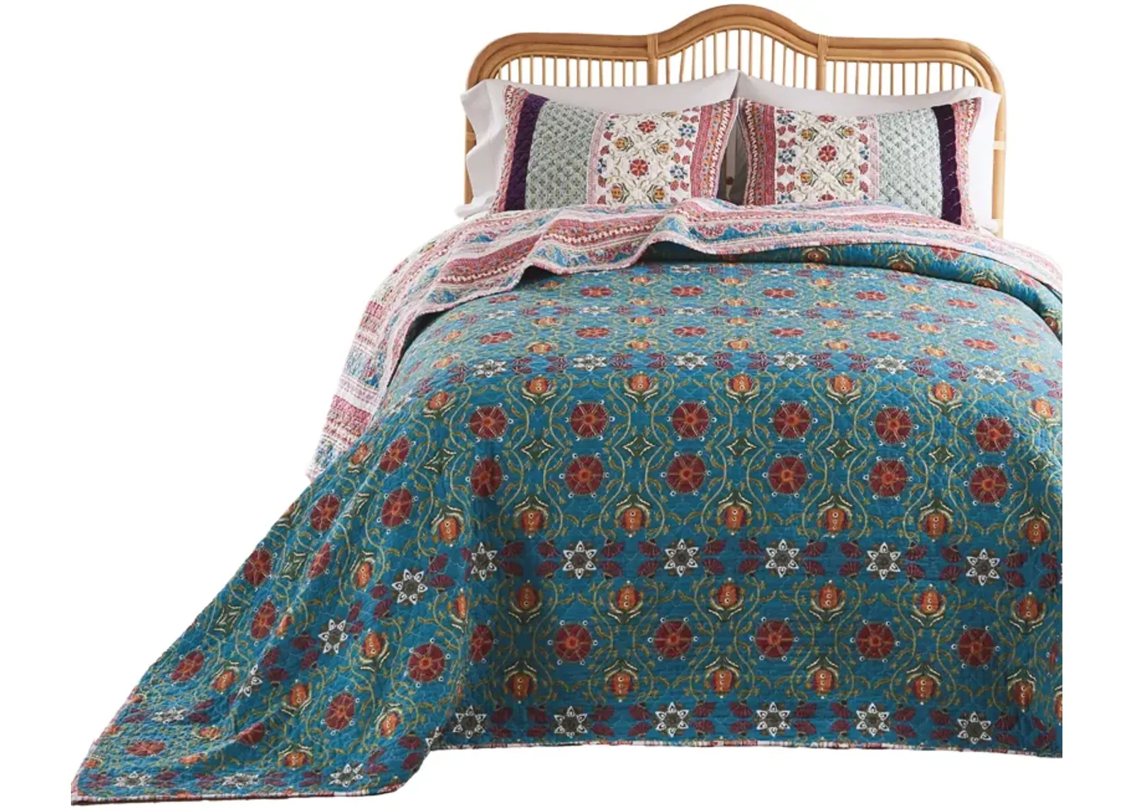 Ello 3pc Queen Bedspread and Pillow Sham Set, Multicolor Bohemian Print