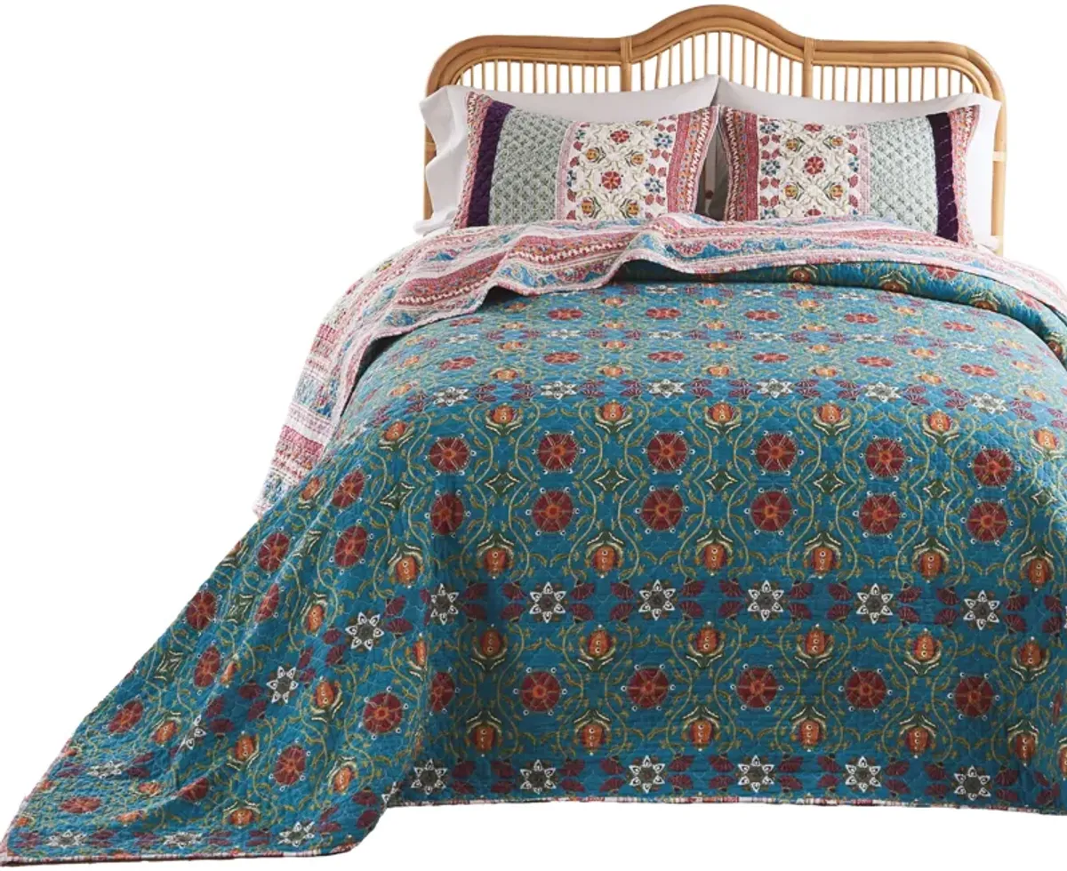 Ello 3pc Queen Bedspread and Pillow Sham Set, Multicolor Bohemian Print