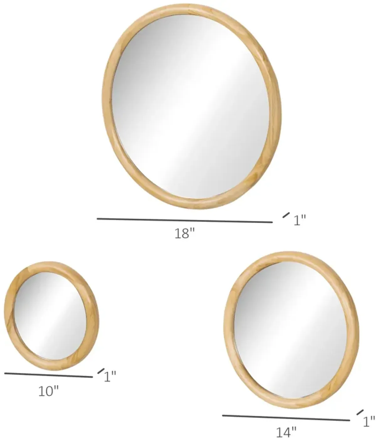 Natural Wood Decor: Set of 3 Modern Round Wall Mirrors