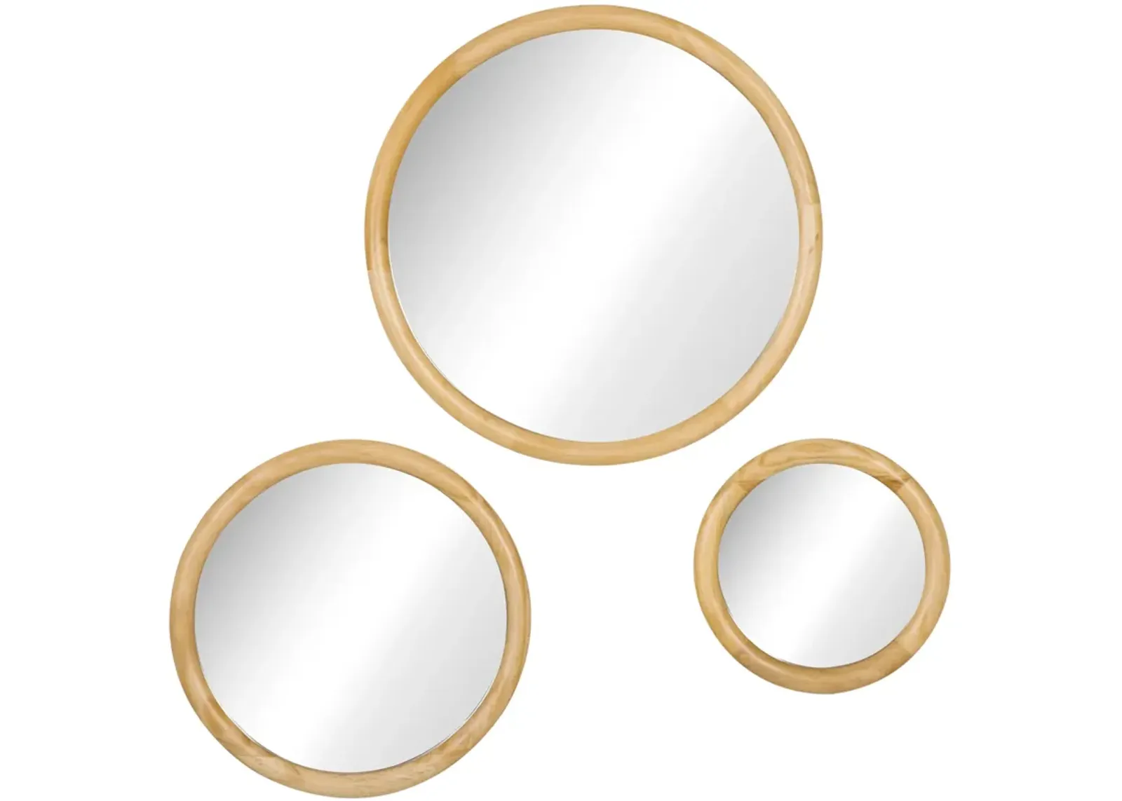 Natural Wood Decor: Set of 3 Modern Round Wall Mirrors