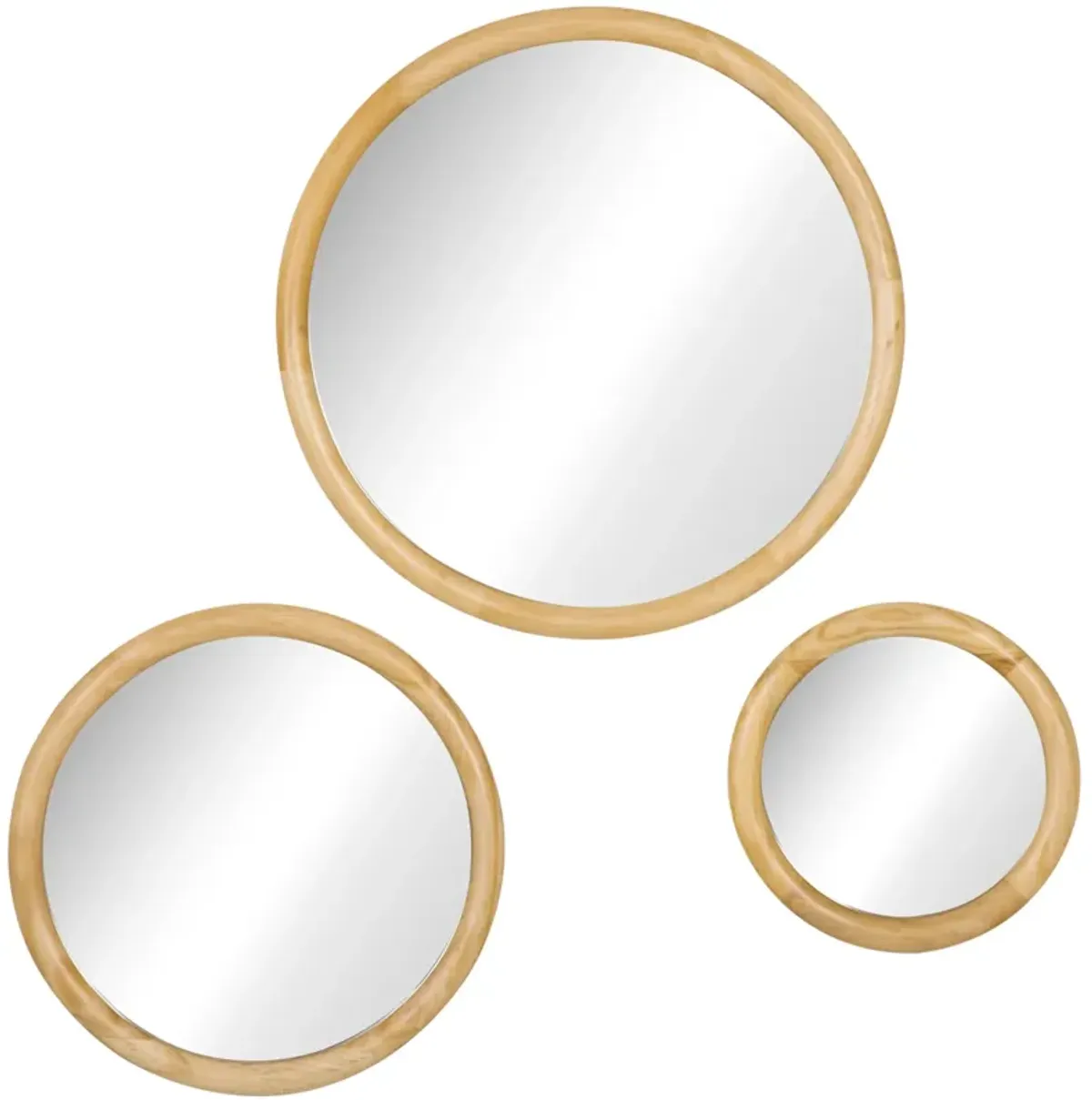 Natural Wood Decor: Set of 3 Modern Round Wall Mirrors