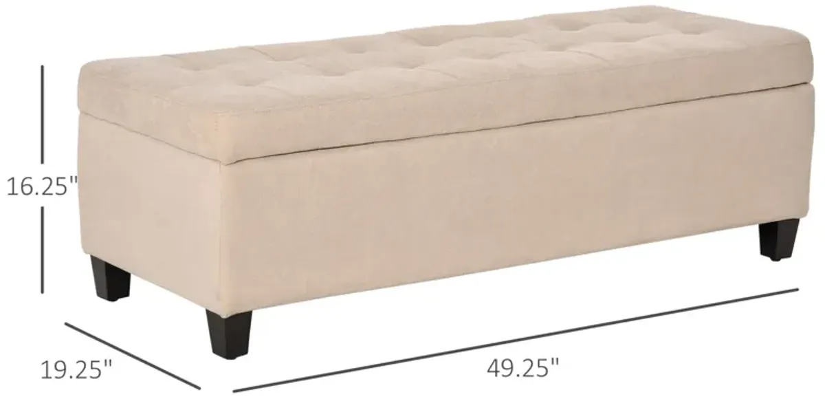 Elegant Beige Organizer: 49" Tufted Linen Ottoman Bench with Soft Close