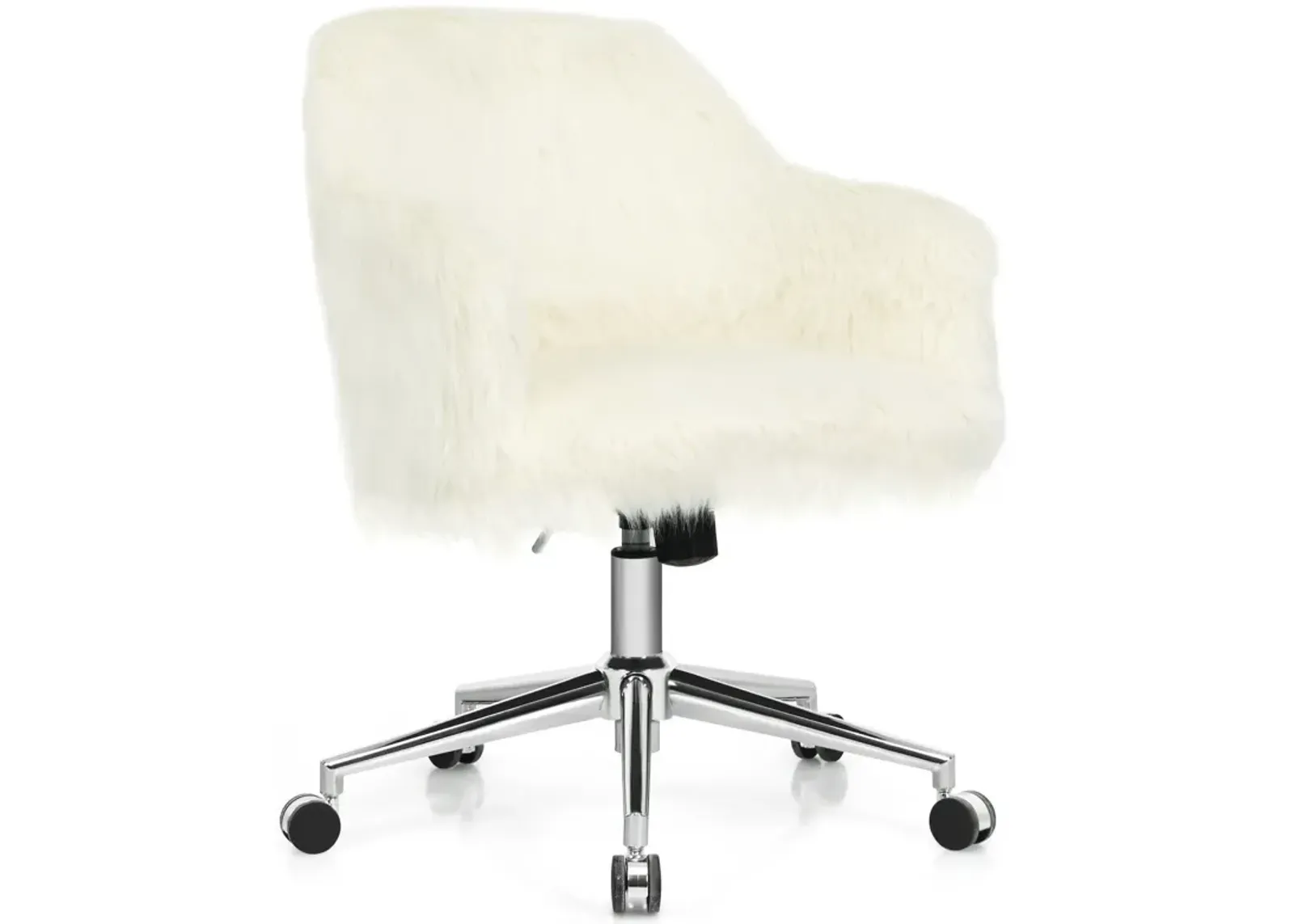 Modern Fluffy Faux Fur Vanity Office Chair for Teens Girls-Beige