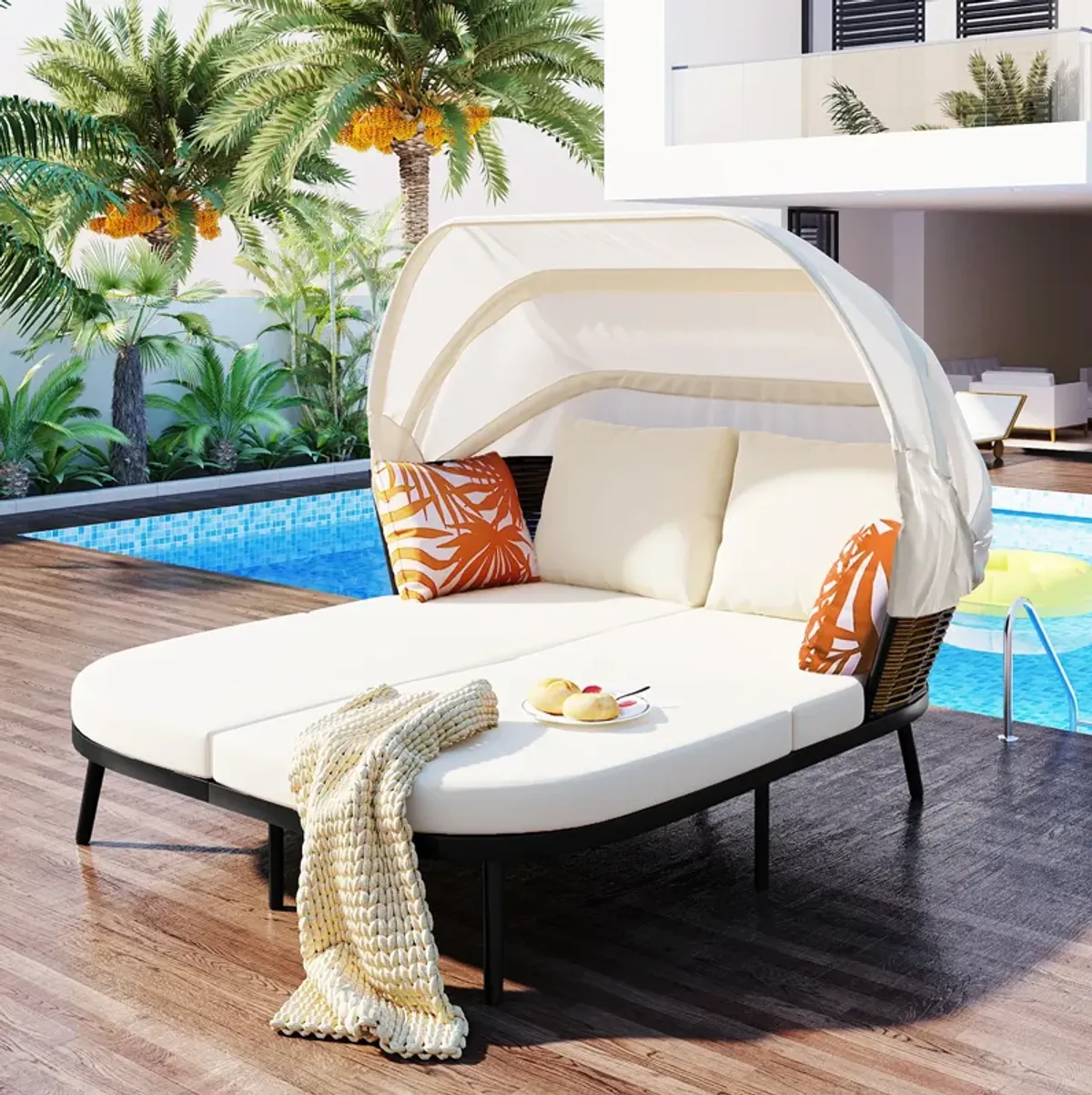 Merax Outdoor Patio Daybed with Retractable Canopy