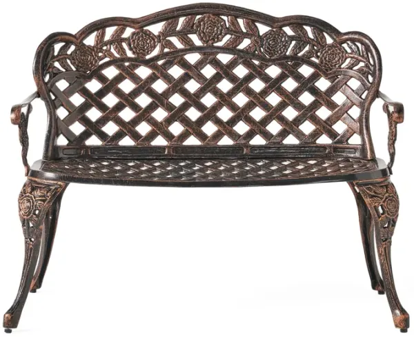Streamdale Ornate Cast Aluminum Garden Bench with Lattice and Rose Embellishments