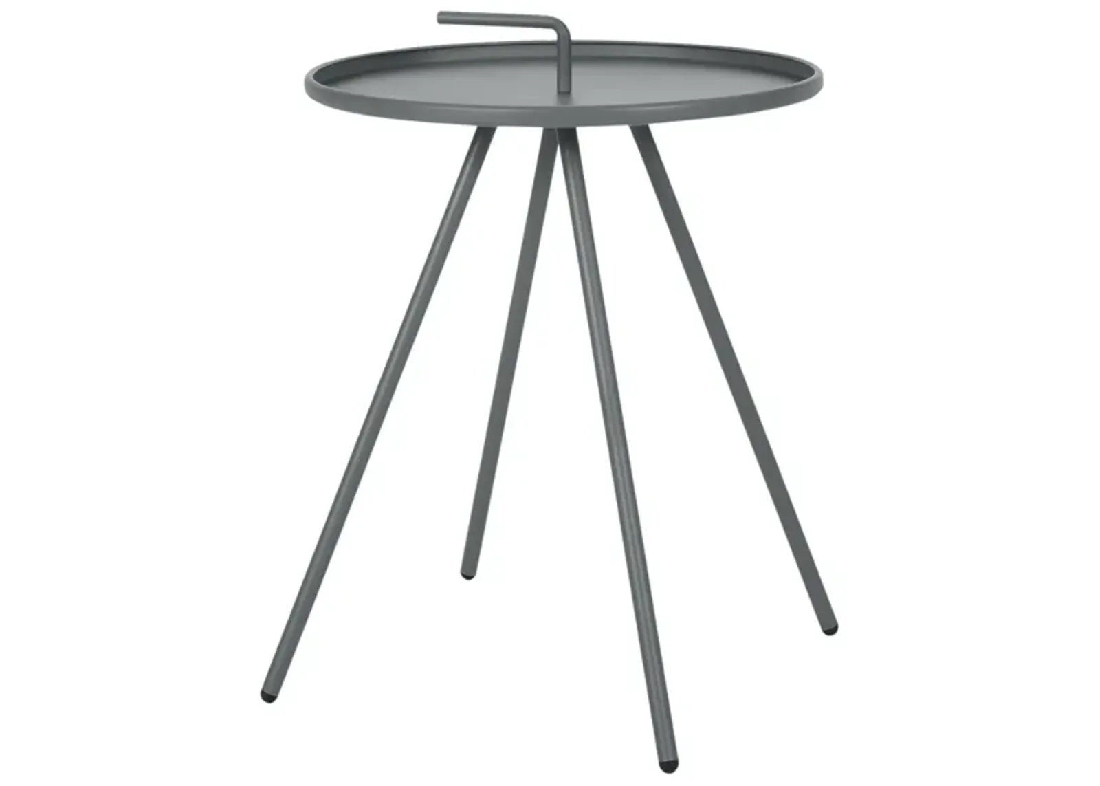 Nigel Outdoor Round Side Table, 20 Inch Tray Top w Handle, Gray Metal - Benzara