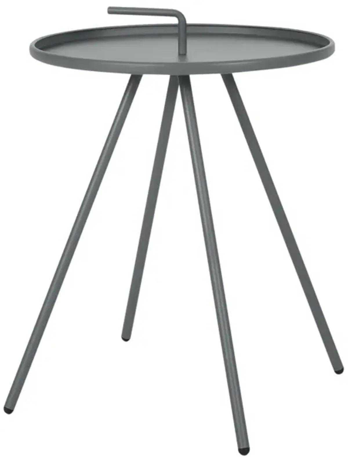 Nigel Outdoor Round Side Table, 20 Inch Tray Top w Handle, Gray Metal - Benzara