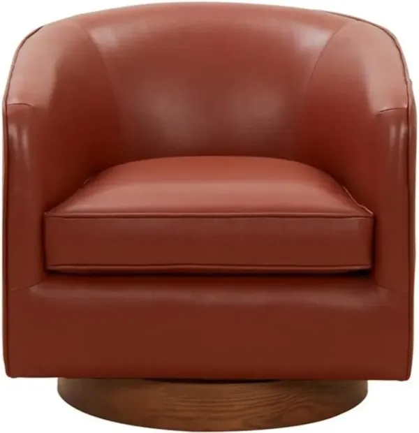 Comfort Pointe Taos Caramel Top Grain Leather Wood Base Swivel Chair