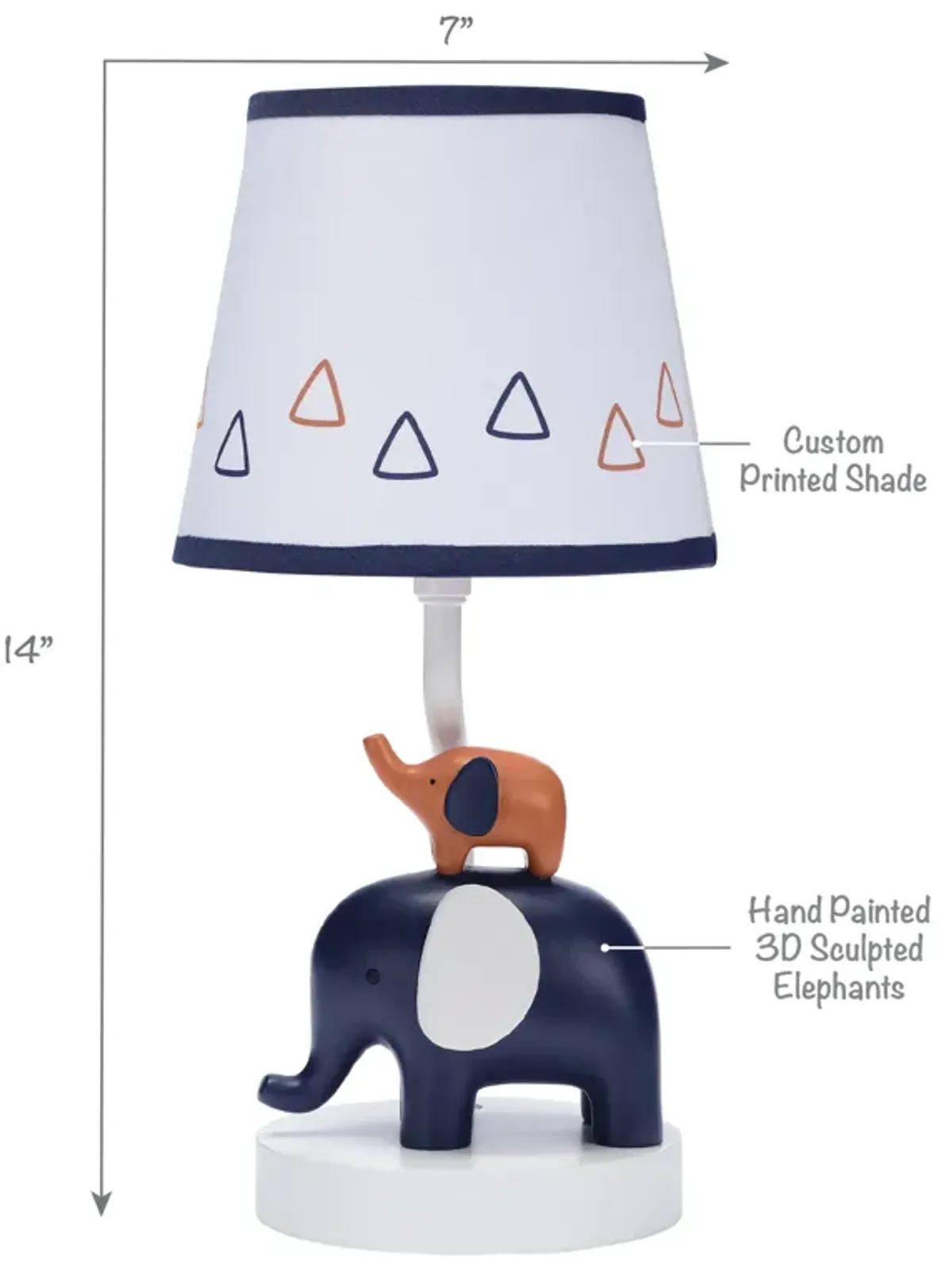 Lambs & Ivy Playful Elephant Blue/White Nursery Lamp with Shade and Light Bulb