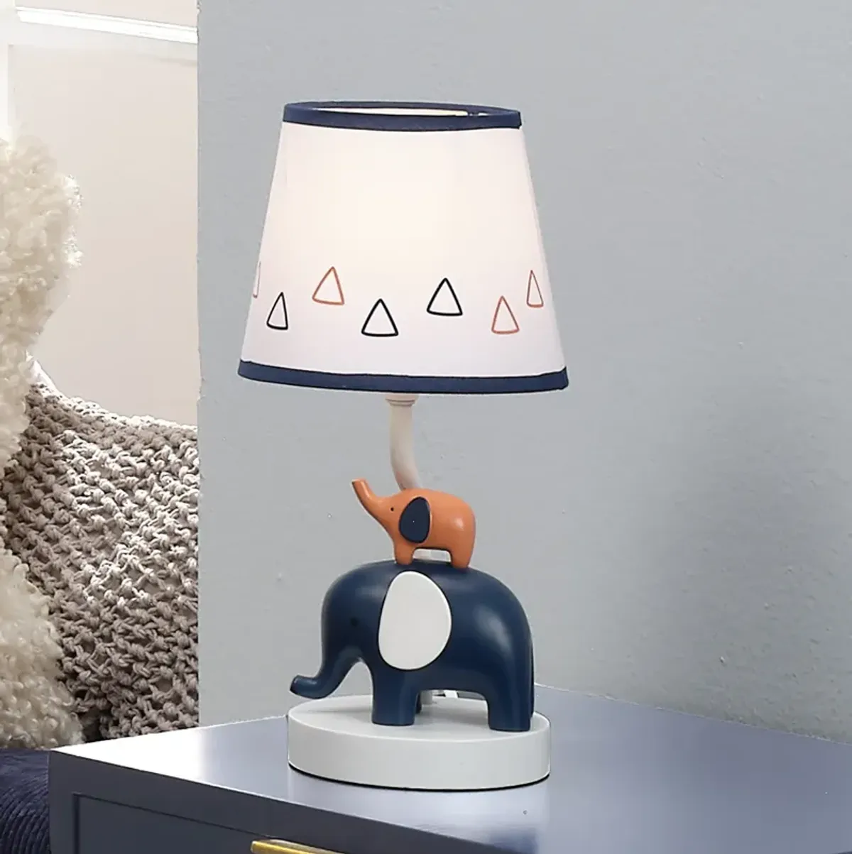 Lambs & Ivy Playful Elephant Blue/White Nursery Lamp with Shade and Light Bulb