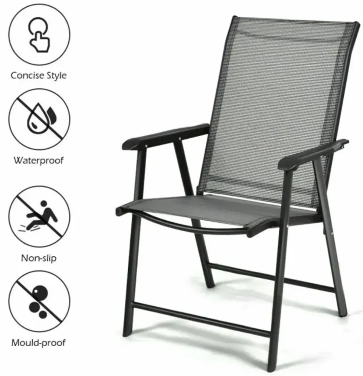 Hivvago Set of 2 Outdoor Patio Folding Chair with Ergonomic Armrests