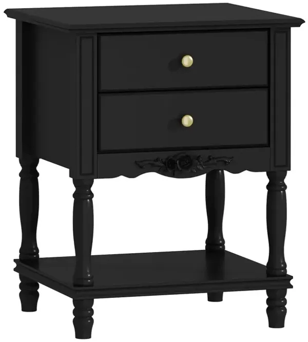 FUFU&GAGA 2-Drawer Nightstand with Metal Handles and Black Finish (19.7" W x 16.9" D x 25.2" H), Black