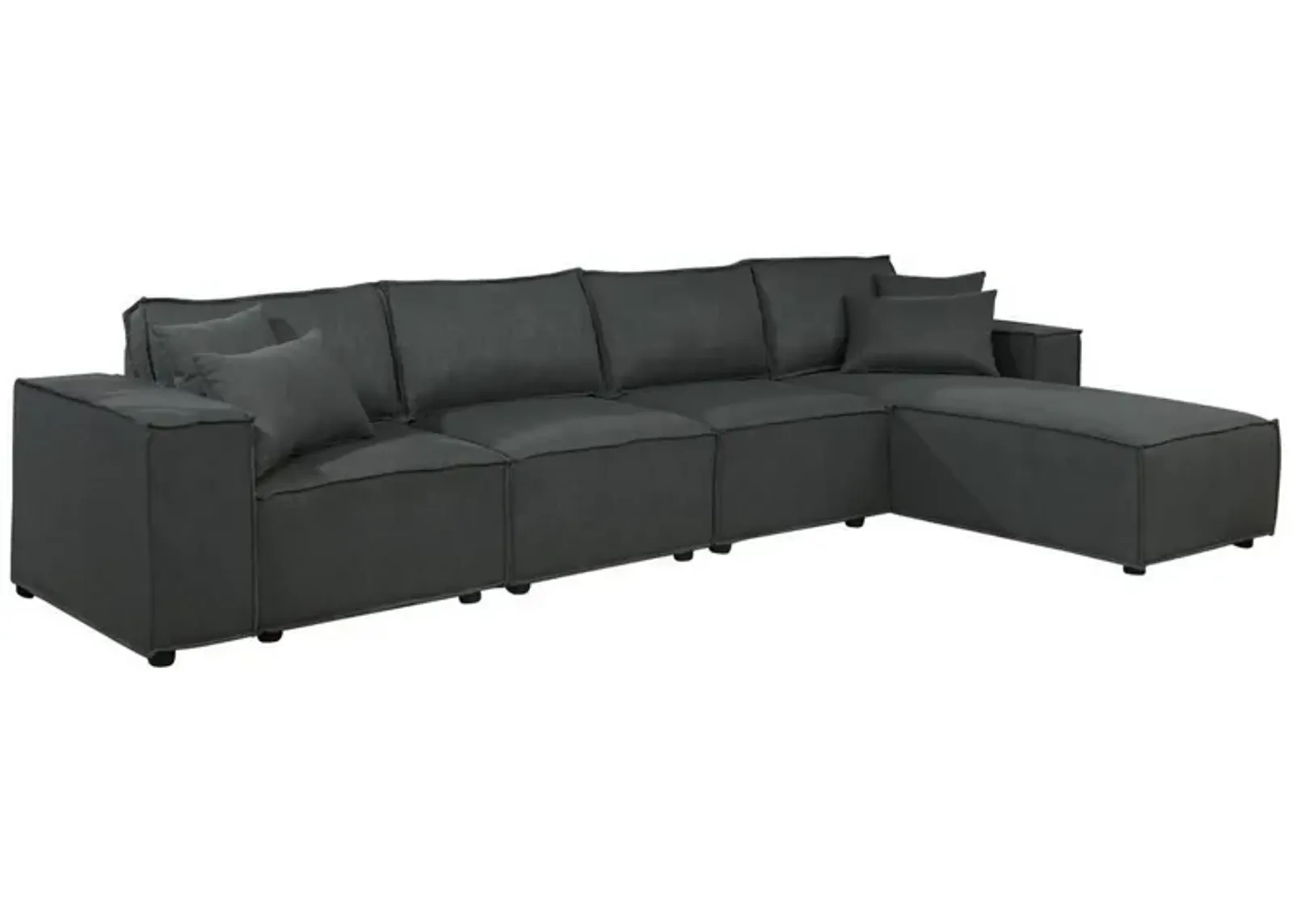 Kode 132 Inch Modular Sofa with Reversible Chaise and Pillows, Dark Gray-Benzara