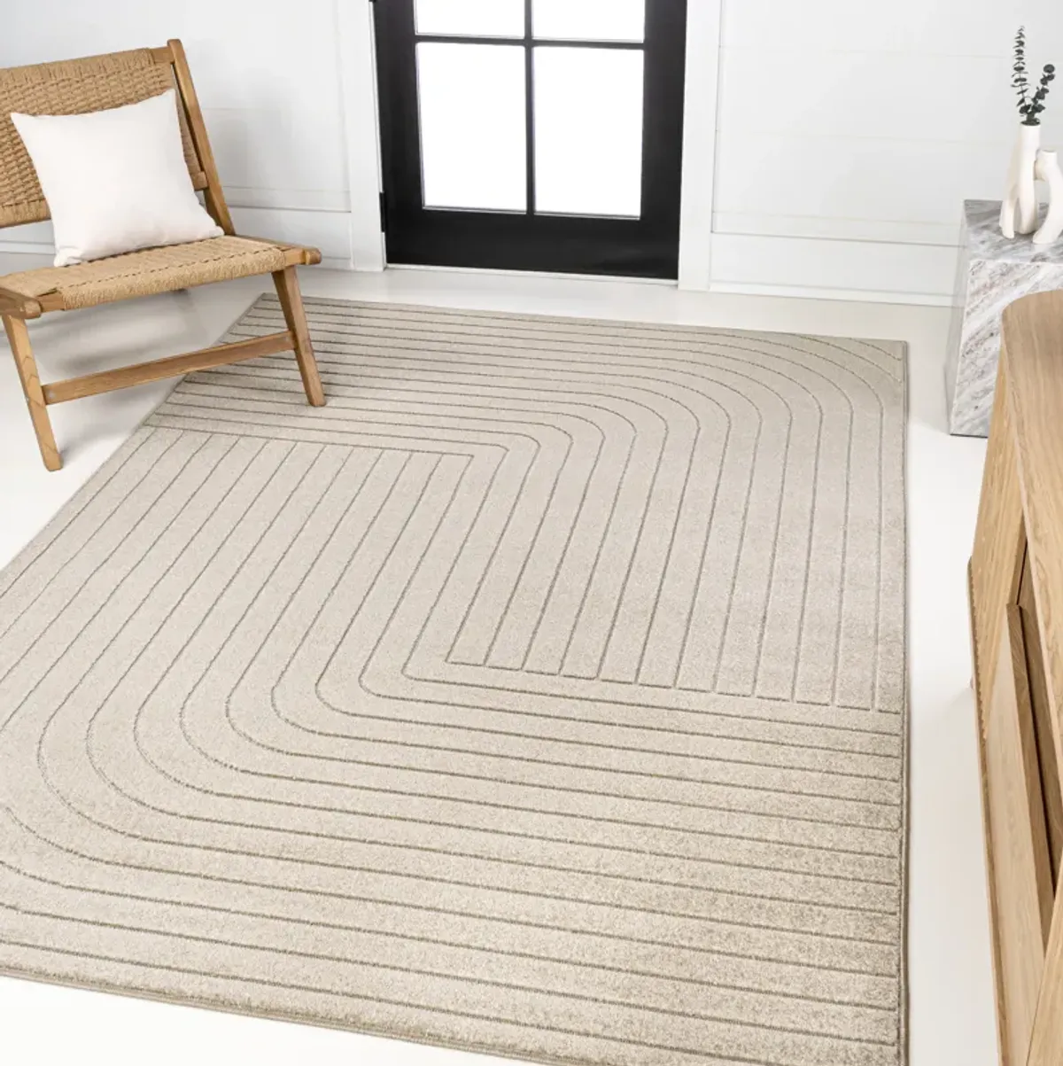 Odense High-Low Minimalist Angle Geometric Beige/Cream 4 ft. x 6 ft. Indoor/Outdoor Area Rug